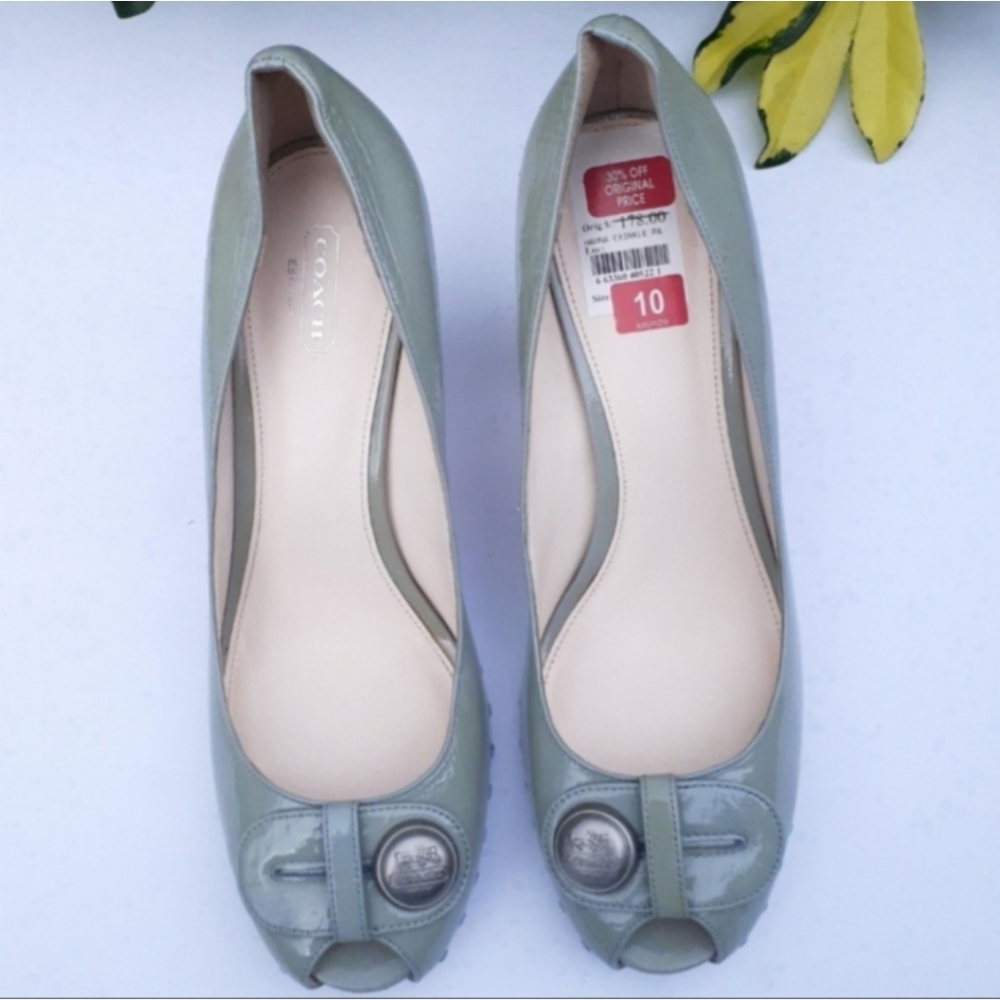 Coach Women's Sage Green Peep-Toe Ballet Flats